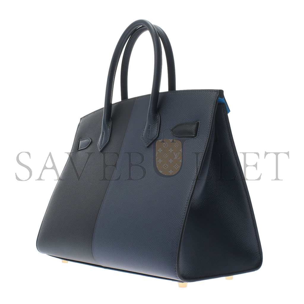 HERMÈS MASTER BIRKIN 25 EPSOM BLACK AND MIDNIGHT BLUE WITH FLORIDA BLUE INTERIOR GOLD BUCKLES H028367CC01 (25*18*13cm)